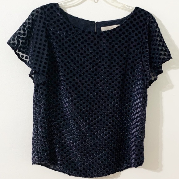 LOFT Tops - Ann Taylor LOFT Velveted Polka Dot Blouse Flutter